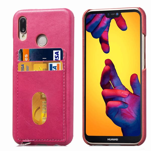 Huawei P20 Lite - Stilrent Skal med Korthållare Rosaröd