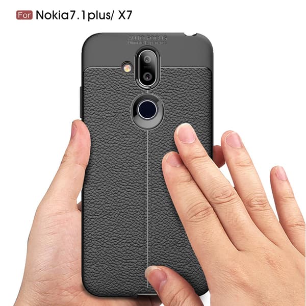 Litchi Grain TPU Bagtelefon Taske til Nokia 8.1 - Sort