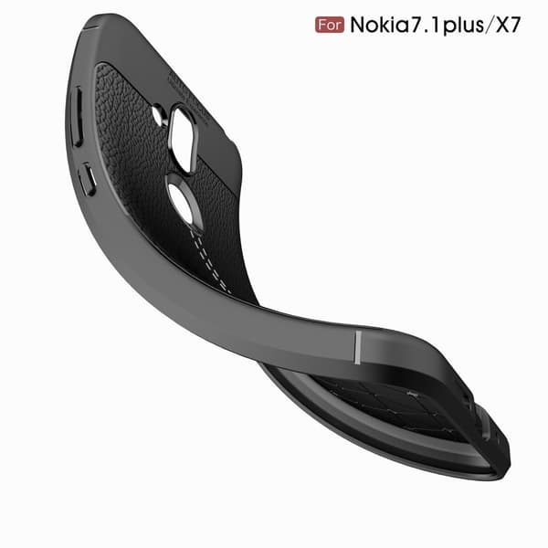 Litchi Grain TPU Bagtelefon Taske til Nokia 8.1 - Sort