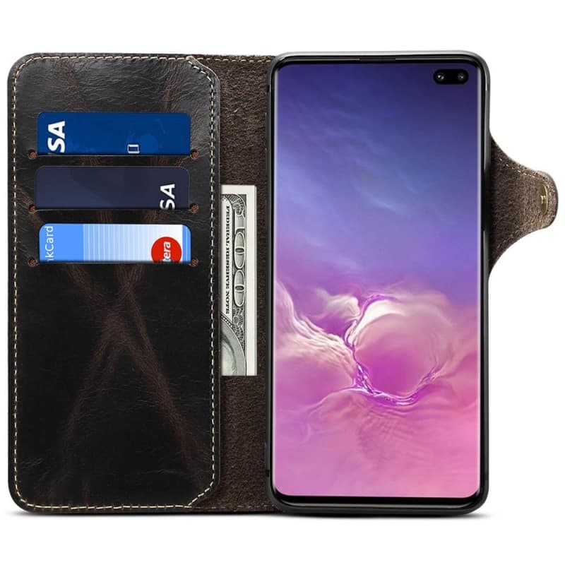Mobilplånbok 3-kort äkta läder Samsung Galaxy S10 Plus (SM-G975F)