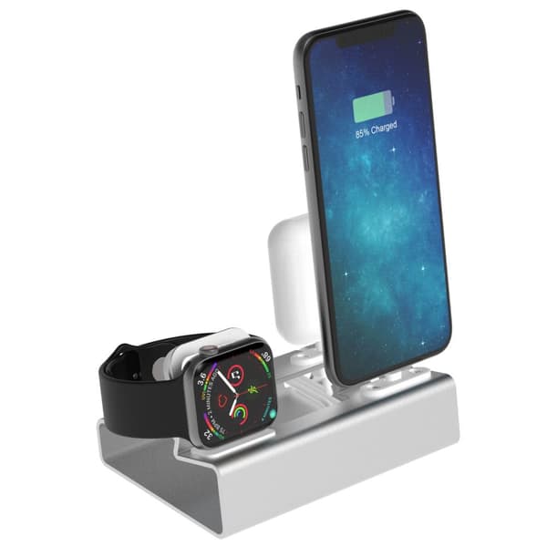 3-i-1 Hållare för iPhone, Apple Watch och AirPods Silver