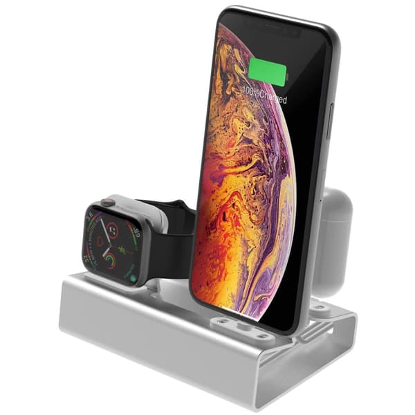 3-i-1 Hållare för iPhone, Apple Watch och AirPods Silver