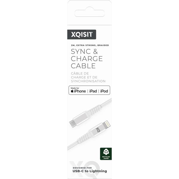 XQISIT Lightning USB-C Kaapeli Flätad Stark 2 m Valkoinen