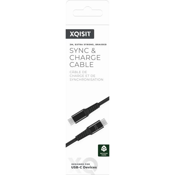 XQISIT Type C Type C Kaapeli Flätad Stark 2 m Musta