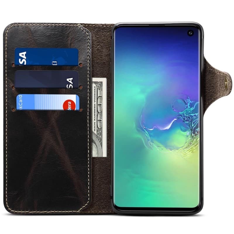 Mobilplånbok 3-kort äkta läder Samsung Galaxy S10E (SM-G970F)