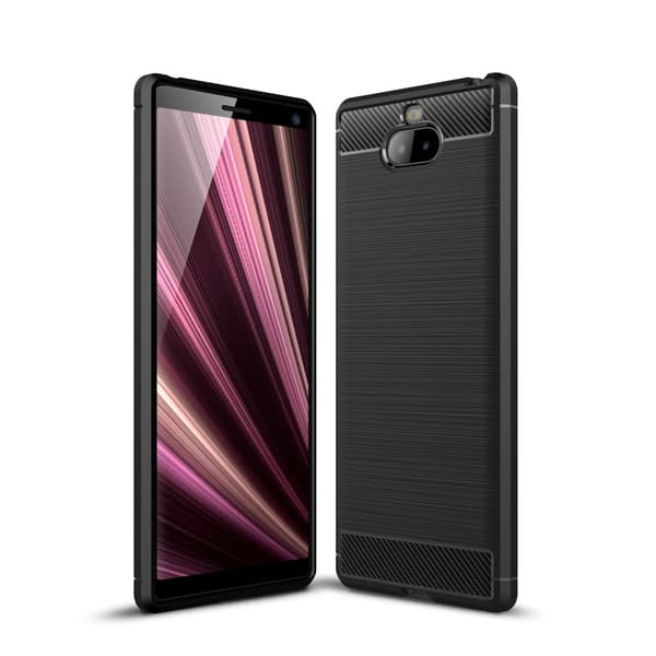 Carbon Fiber Texture Brushed TPU Case Cover for Sony Xperia 10 Plus - Black