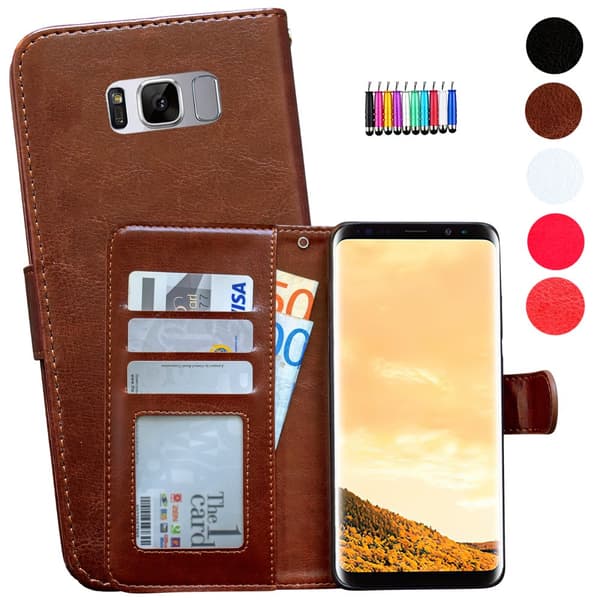 Samsung Galaxy S8 - Leather Case/Wallet + Touch Pen Brown