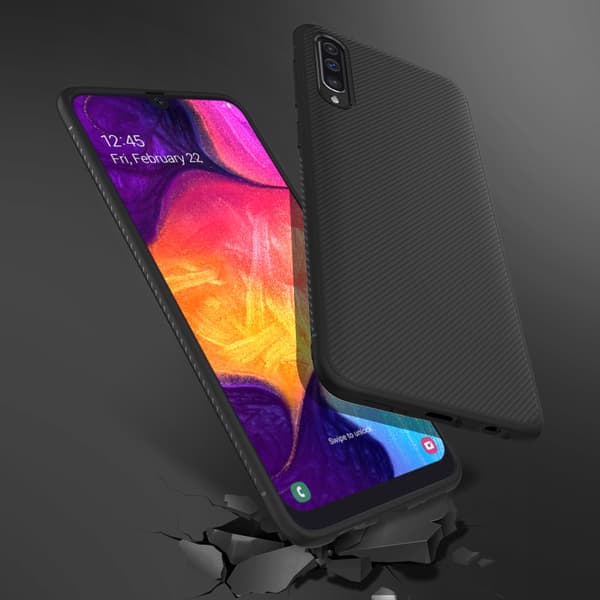 Jazz Twill Texture TPU Cover til Samsung Galaxy A50 - Sort