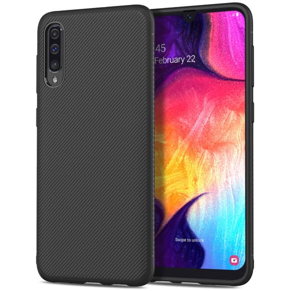 Jazz Twill Texture TPU Cover til Samsung Galaxy A50 - Sort
