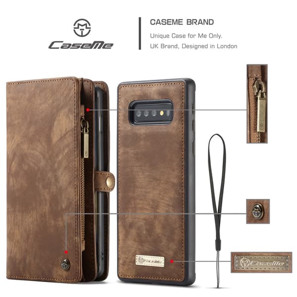 CASEME Samsung Galaxy S10 Retro läder plånboksfodral - Brun