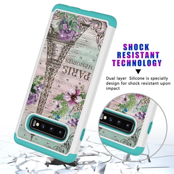 Samsung Galaxy S10+ Pattern PC TPU Phone Shell - Eiffel Tower and Flower