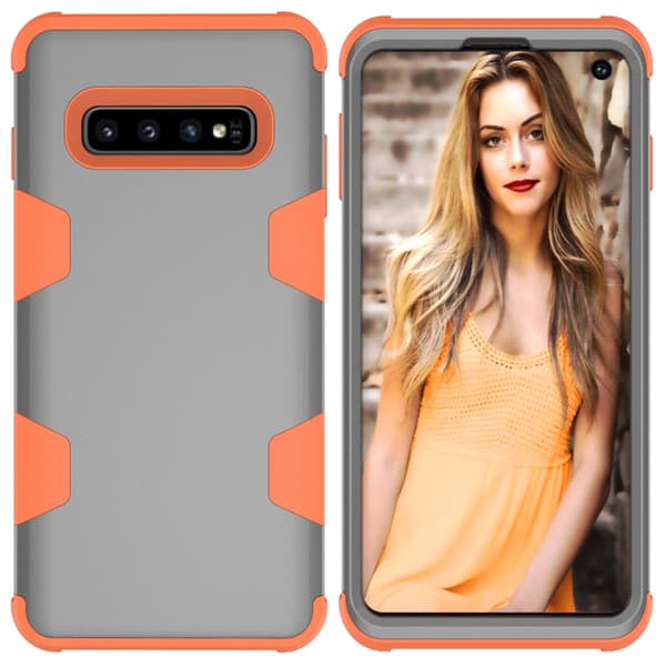 Samsung S10 - Praktiskt och Skyddande Skal "Rugged Robot" Grå/Orange