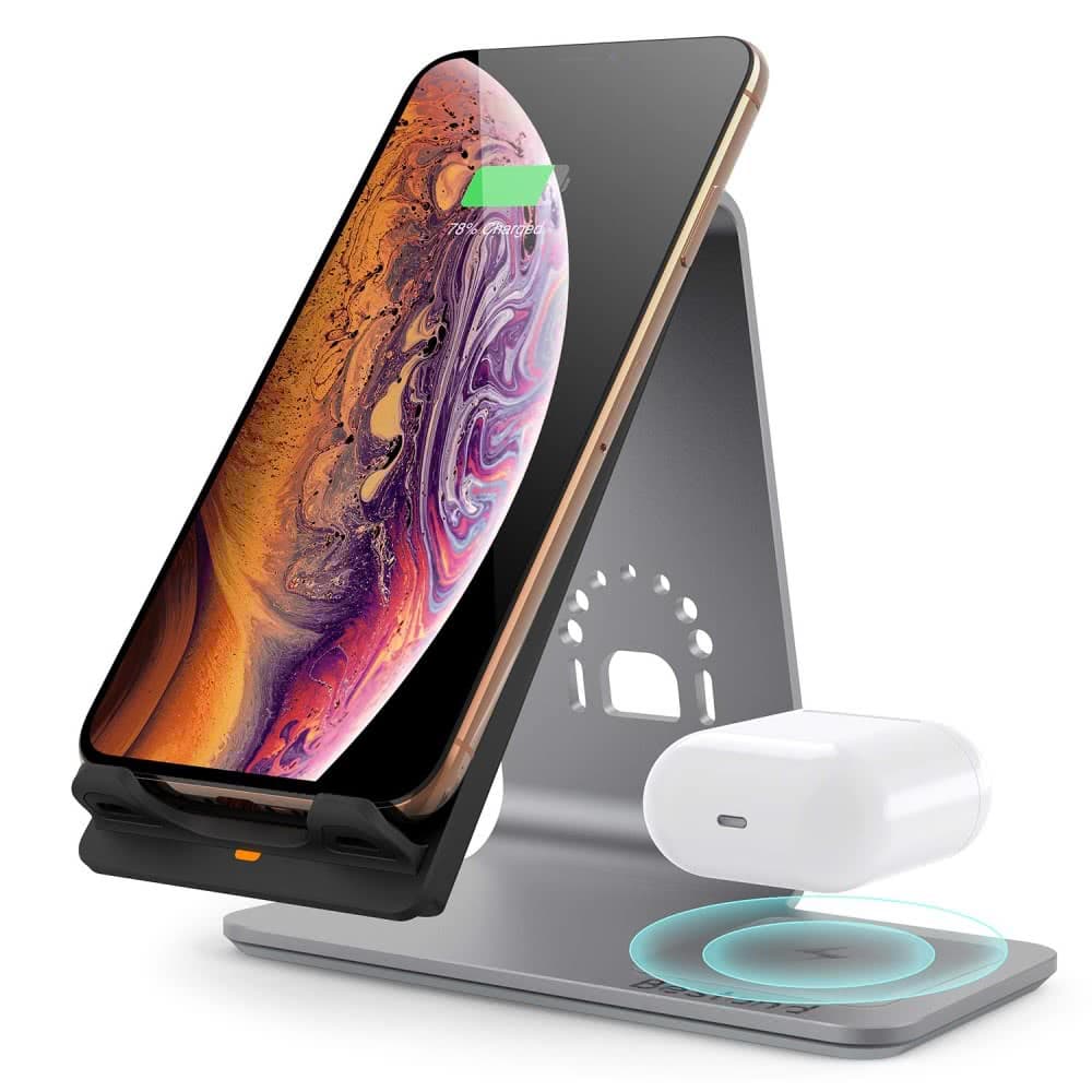 H07W Trådlös Laturi 2 in 1 iPhone och AirPods Harmaa