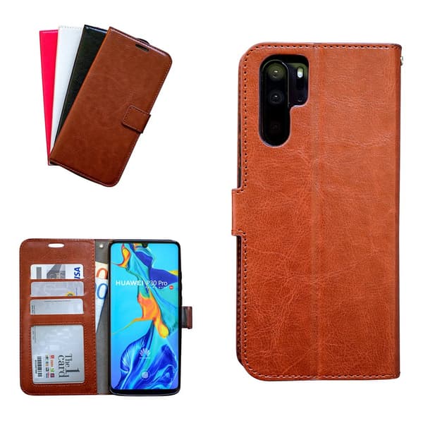 Huawei P30 Pro - PU Leather Wallet Case Brown
