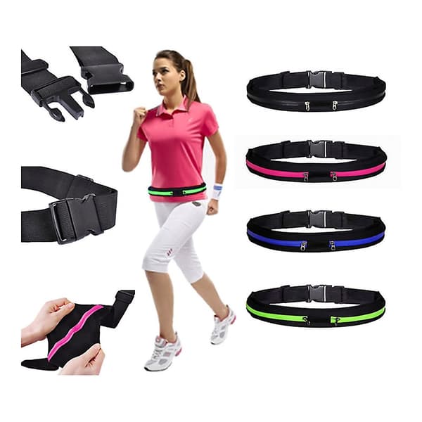 SportBelt with 2pcs Pockets for Wallet Keys Smartphone etc Black