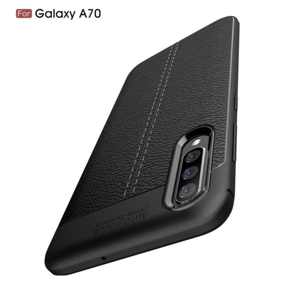 Samsung Galaxy A70 Litchi Skin Soft TPU Phone Cover Case - Black
