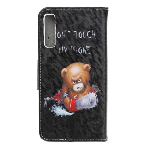 Pattern Wallet Case Samsung Galaxy A70 - Brown Bear and Warning Words
