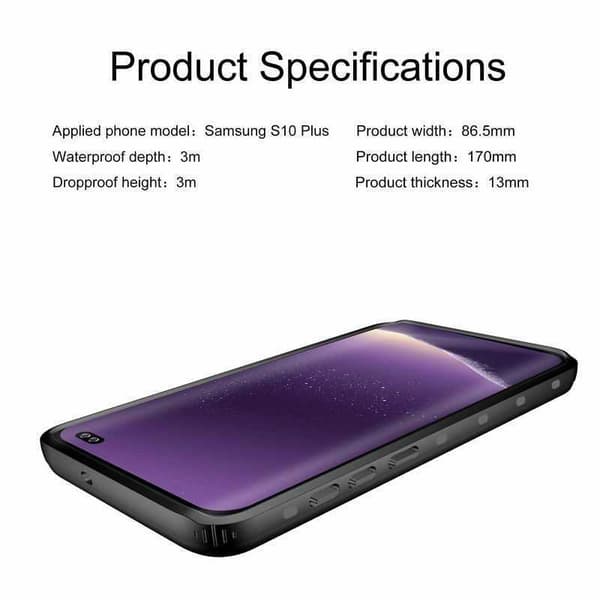 Samsung S10 Plus fuld dækning vandtæt premium cover - 3m