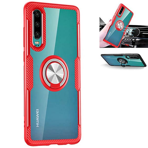 Huawei P30 - Smidigt Skal med Ringhållare Röd/Silver