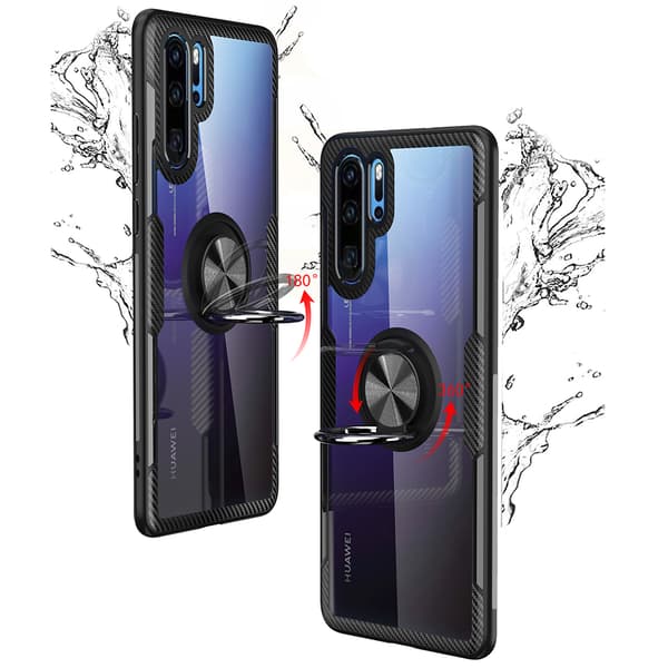 Praktiskt Stilsäkert LEMAN Skal med Ringhållare - Huawei P30 Pro Marinblå/Silver Marinblå/Silver