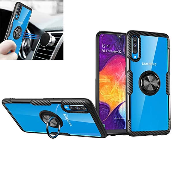 Samsung Galaxy A50 - Skyddande Skal med Ringhållare Svart/Svart