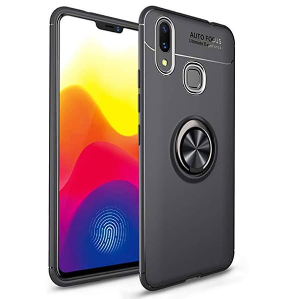 Samsung Galaxy A40 - Effektfullt Skyddsskal med Ringhållare Svart/Svart Svart/Svart