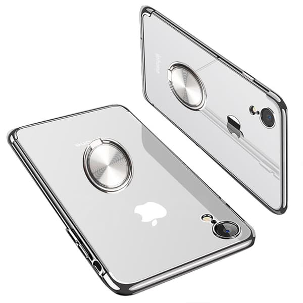 iPhone XR - Praktiskt Silikonskal med Ringhållare (FLOVEME) Silver