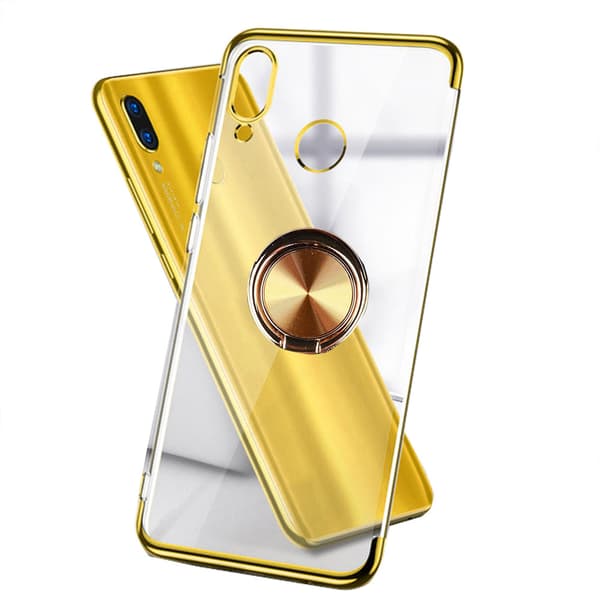 Huawei P Smart 2019 - Praktiskt Silikonskal med Ringhållare Guld Guld
