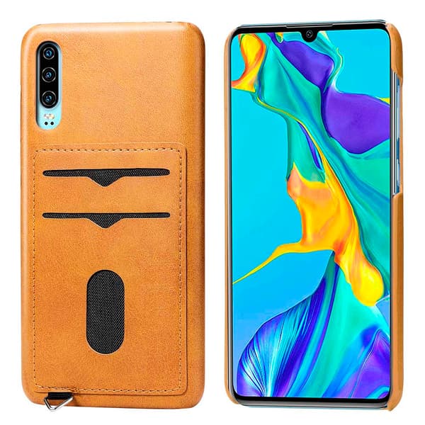 Huawei P30 - Genomtänkt Smart Skal med Kortfack Ljusbrun