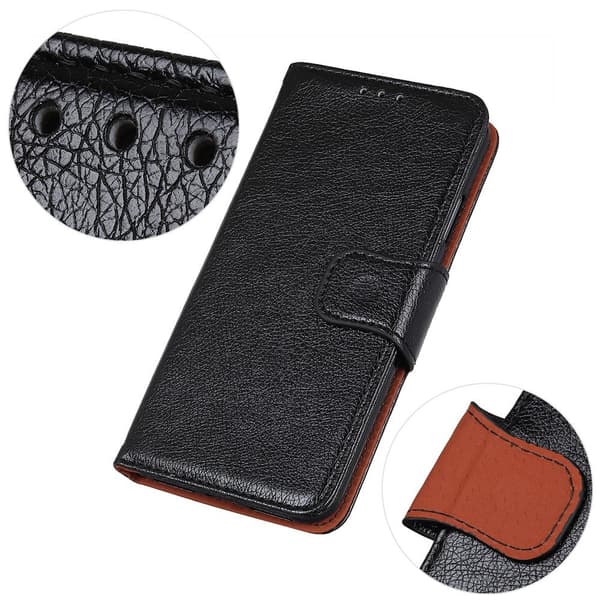 Textured Split Leather Wallet Case for Huawei P Smart Z - Black