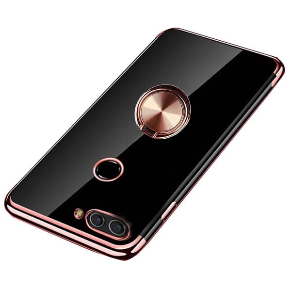 Huawei P Smart 2018 - Effektfullt Silikonskal med Ringhållare Roséguld