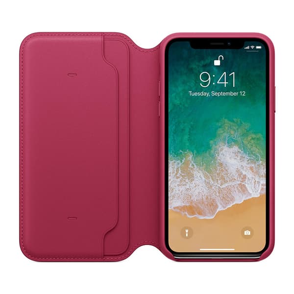 Apple iPhone X Läderfodral Folio Original - Berry