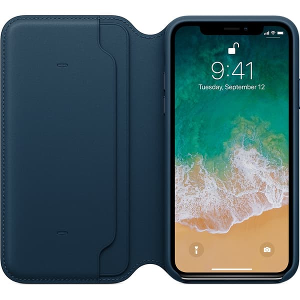 Apple iPhone X Läderfodral Folio Original - Kosmosblå
