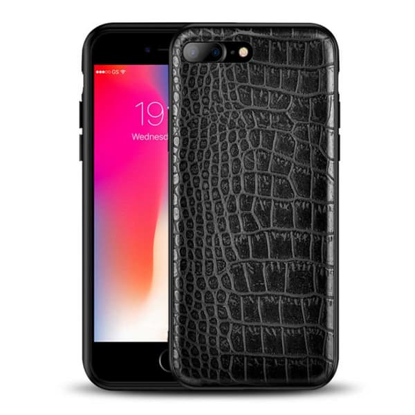 iPhone 8 plus mobil shell sort læder læder krokodil shell