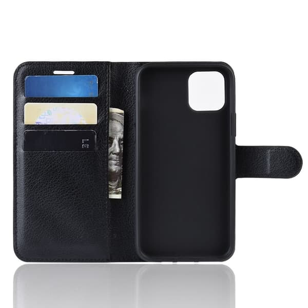 iPhone 11 Plånboksetui Litchi Kortholder Sort