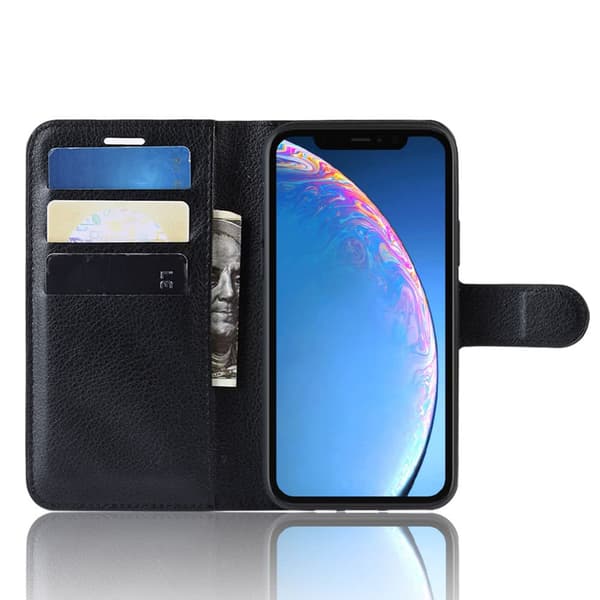 iPhone 11 Plånboksetui Litchi Kortholder Sort