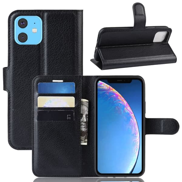 iPhone 11 Kotelo Litchi Korttitasku Musta