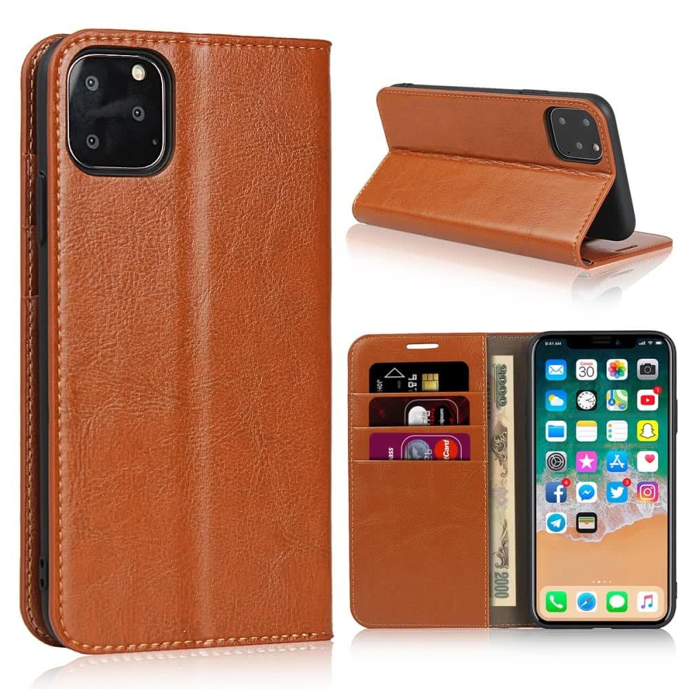 iPhone 11 Pro Plånboksfodral Kortfack Äkta Läder Brun