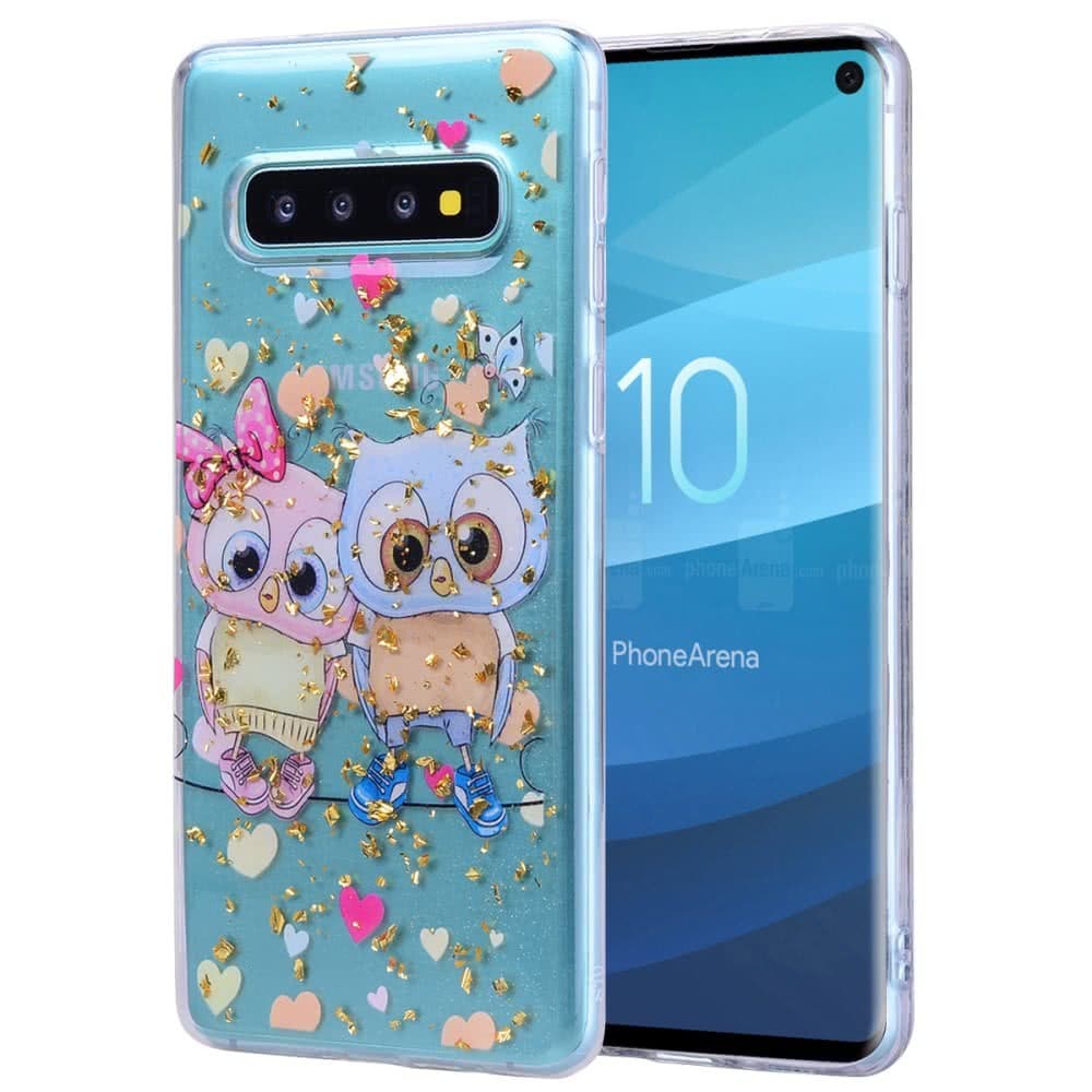 Samsung Galaxy S10 Suojakuori TPU-materiaali-materiaali Kultaiset yksityiskohdat Motiv Ugglor