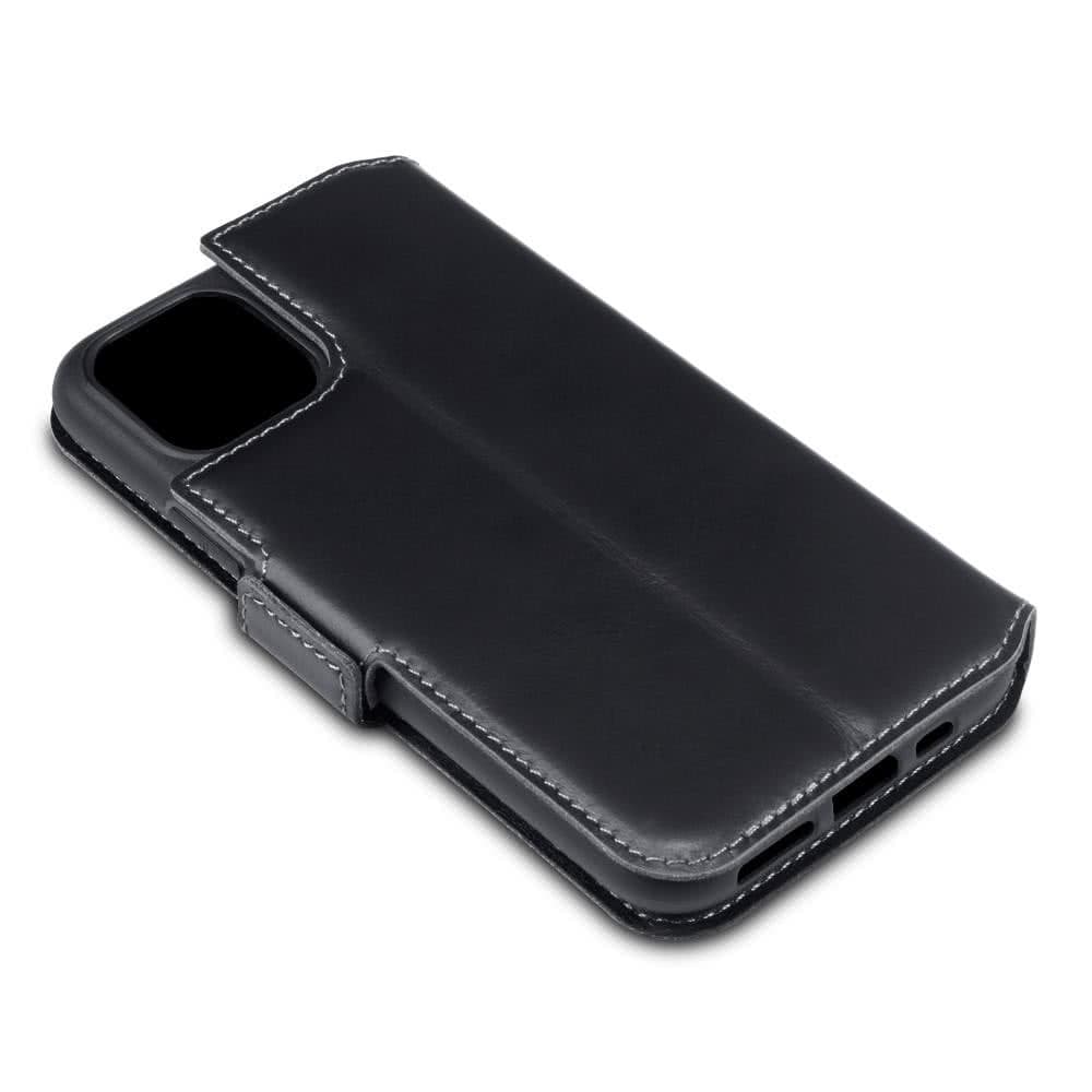 Apple iPhone 11 Pro Max Plånboksfodral Äkta Läder Low Profile Svart