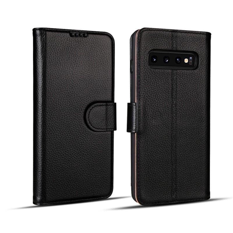 Samsung Galaxy S10 Suojakotelo Litchi Aito Nahka Musta
