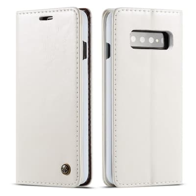 Samsung Galaxy S10 Kotelo Retro Vahattu PU-nahka Valkoinen