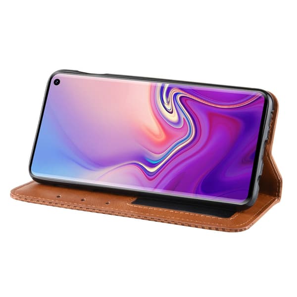 Samsung Galaxy S10E Kotelo Vintage PU-nahka Ruudukon Kuvio Ruskea