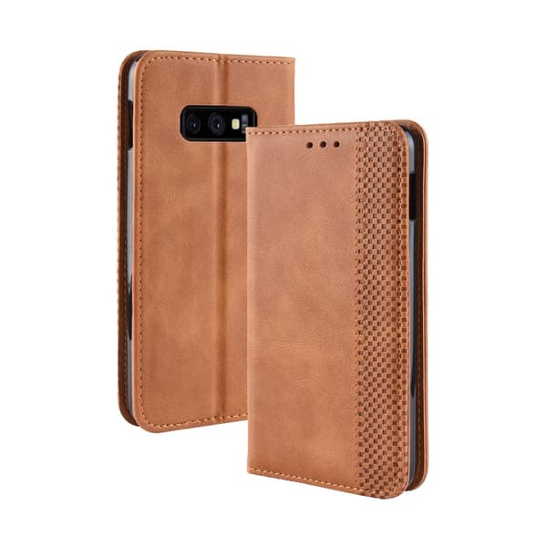 Samsung Galaxy S10E Kotelo Vintage PU-nahka Ruudukon Kuvio Ruskea