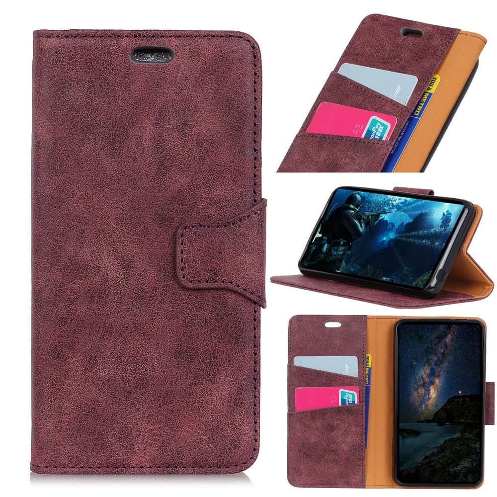 Samsung Galaxy S10 Plånboksfodral Vintage PU-läder Vinröd