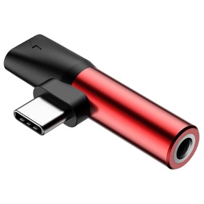 L41 USB Type-C till USB Type-C och 3.5mm Ljud Ut Sort Rød