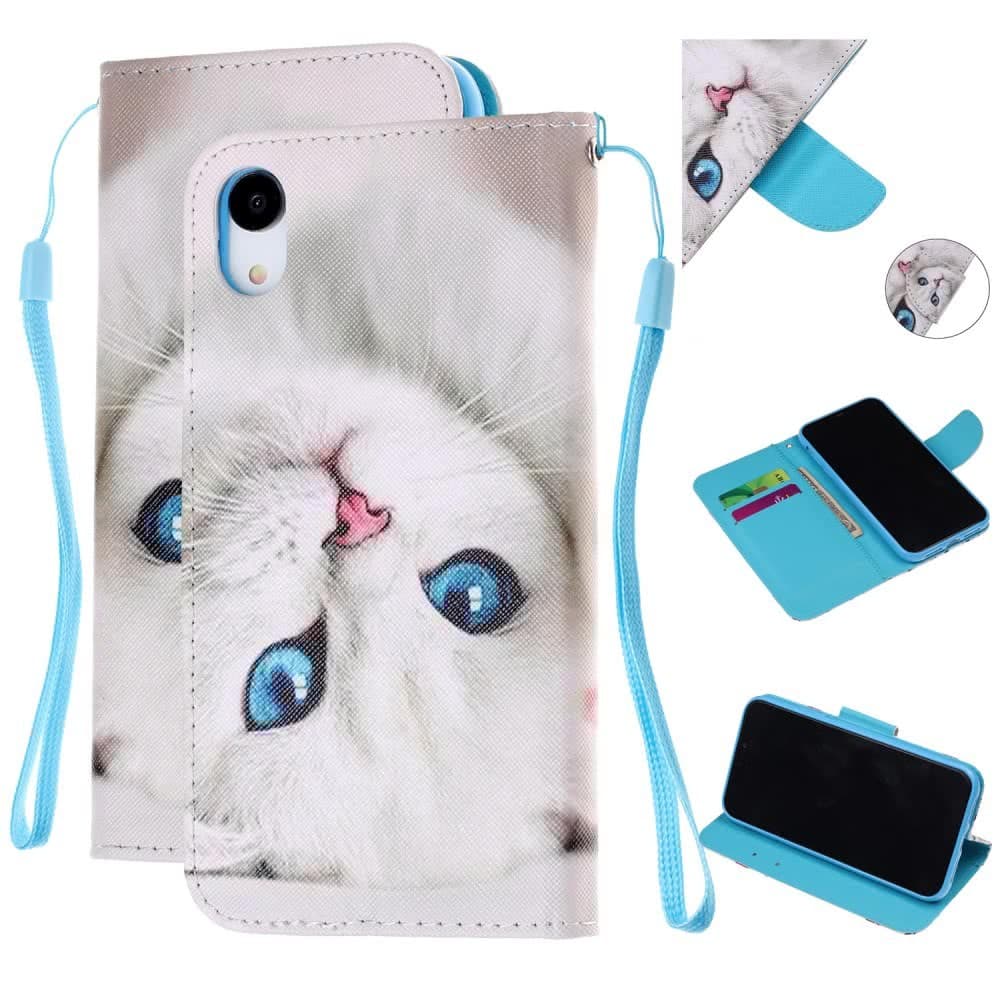 iPhone Xr Suojakotelo Korttitasku Motiv Valkoinen Katt