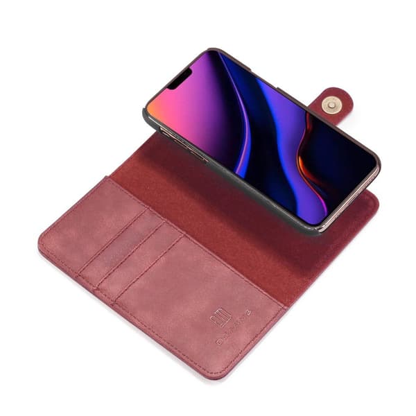 DG.MING iPhone 11 Pro Max Split Läder Plånboksfodral - Röd