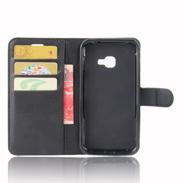 Samsung Galaxy Xcover 4/4S Plånboksetui Kortholder Stativ Litchi Sort