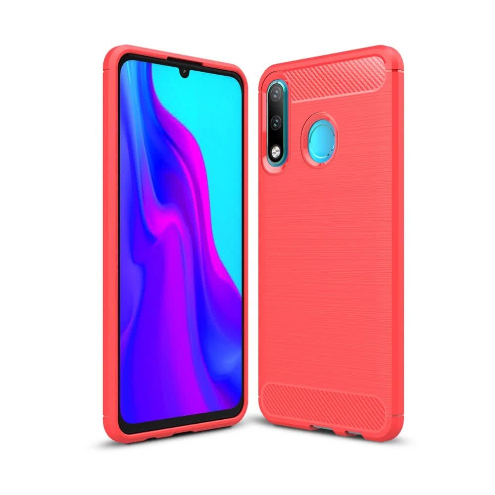 Huawei P30 Lite Skal Borstad Kolfibertextur TPU Röd